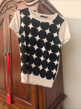 The Limited Black & Cream Dot Knit Short Sleeve Top